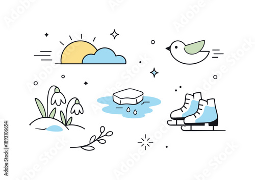 End-of-Winter Abstraction. End of winter mood. Simple abstract elements floating with more space and light, reflecting longer days and softening cold. Calm,