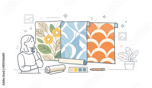 Bold Wallpaper Patterns. Using bold wallpaper patterns for feature walls ? design choice. Close-up view of wallpaper samples applied to a wall, showcasing