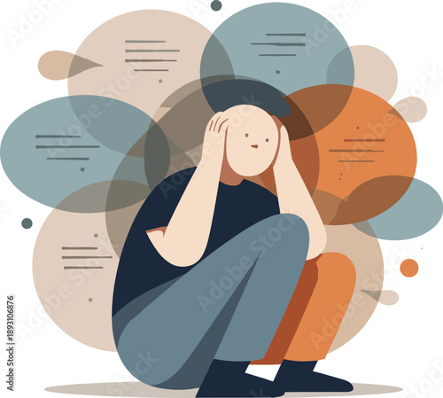 Image Generation. Single abstract geometric figure partially obscured by intersecting bubbles conveys rising tension and confusion