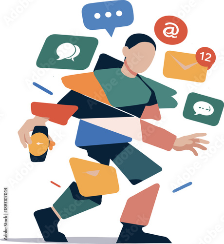 Image Generation. Abstract geometric human figure appears partially fragmented as platform symbols overlap and misalign