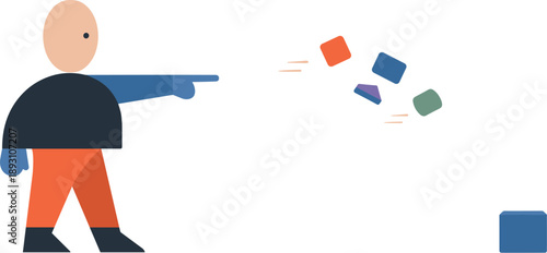 Image Generation. Abstract geometric figure dismisses several assistant blocks into empty space leaving one remaining shape