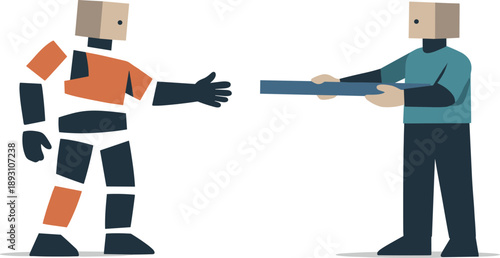 Image Generation. Second abstract geometric figure appears holding one aligned segment while first remains fragmented showing