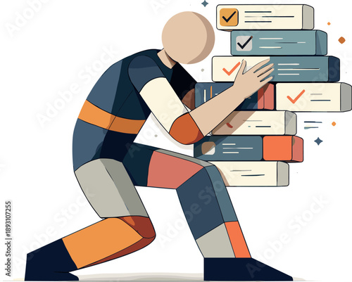 Abstract geometric figure partially merges with suggestion blocks becoming rigid structured form suggesting