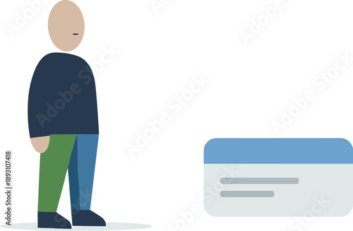 Geometric Clarity. Calm abstract geometric human figure stands beside one intentionally selected message block in wide white space