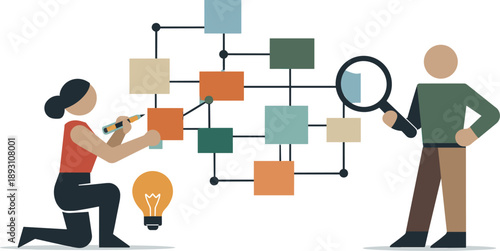 Image Generation. Two abstract geometric figures interconnect multiple blocks into visible framework emphasizing evolving clarity