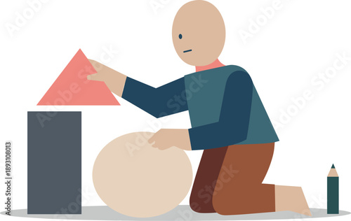 Minimal Geometric Figure. Abstract geometric human figure arranging few large minimal shapes into clear configuration suggesting