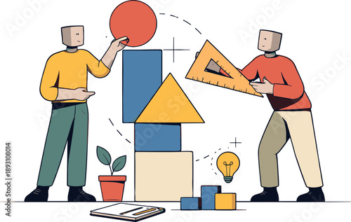 Image Generation. Second abstract geometric figure appears nearby linking and adjusting shapes with first figure as early