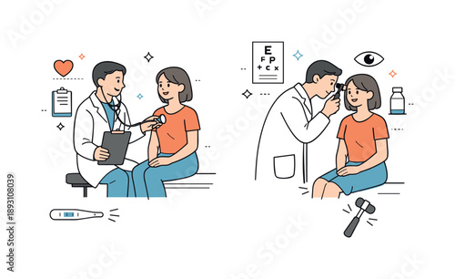 Routine Checkup Scene. Doctor appointment examination. Doctor checking patient?s condition with basic medical tools. Routine checkup and calm professional