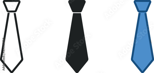 Minimalist Tie Icons. Symbol of discipline expressed as a minimalist tie icon standing upright to convey formality, responsibility