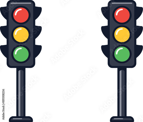 Two-Color vector icons of a plain traffic light without any nesting (antonymic to nest-topped signal): simple signal, clean top,