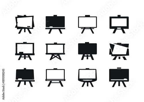 Geometric Board Logo Variations. board. Icon set. Set Logo of board: whiteboard with frame. harmonious logo variations of the same emblematic concept, each