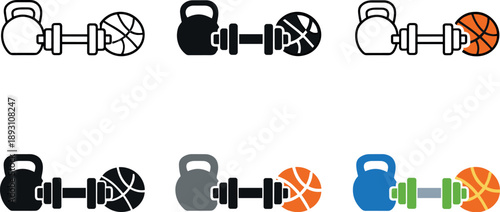 Indoor fitness activity icon portraying simple gym equipment combined with a sports ball to convey active training inside,