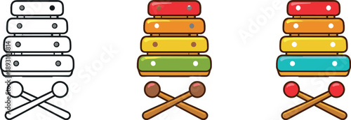 Creative Toy Xylophones. Playful study scene showing a toy xylophone icon with balanced bars representing creative and educational