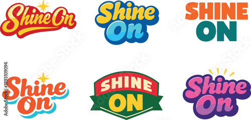 Clean flat holiday banner set illustration modern lettering logo set for Shine On with six unique wordmark designs all reading