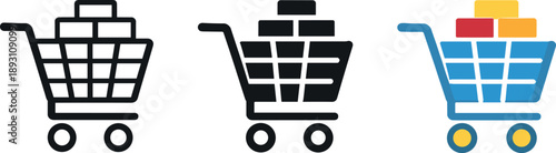 Digital Shopping Carts. Digital retail concept showing a shopping cart icon with neatly stacked items indicating online purchasing