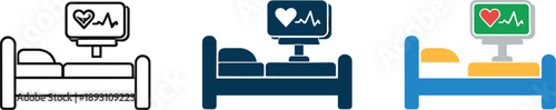 Patient care environment context represented by a medical bed icon with heart monitor line suggesting organized healthcare