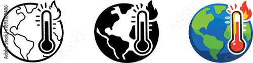 Raising concern illustrated by a thermometer embedded in a world orb signaling increasing global temperatures and environmental