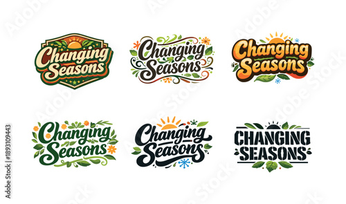 Seasonal Lettering Styles. Changing seasons. Set lettering. harmonious lettering variations of the same emblematic concept, each with different artistic