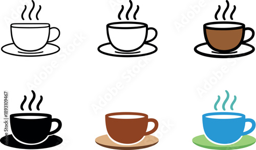 Warm drink concept illustrating a classic cup and saucer with visible steam curling upward to represent freshly prepared