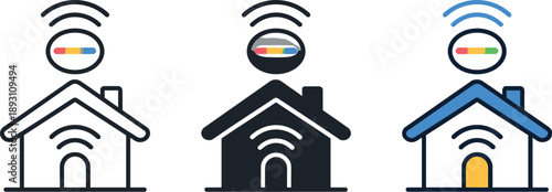 Modern smart home scene showing a small house icon paired with a floating voice assistant symbol representing voice controlled