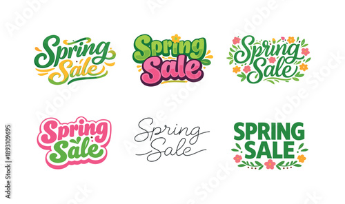 Spring Sale Typography Grid. Spring Sale Typography. Set lettering. harmonious lettering variations of the same emblematic concept, each with different