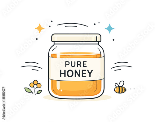Minimalist Honey Jar. Pure honey minimal. A single jar centered with subtle decorative lines around. Focus on simplicity, natural sweetness, and modern minimal
