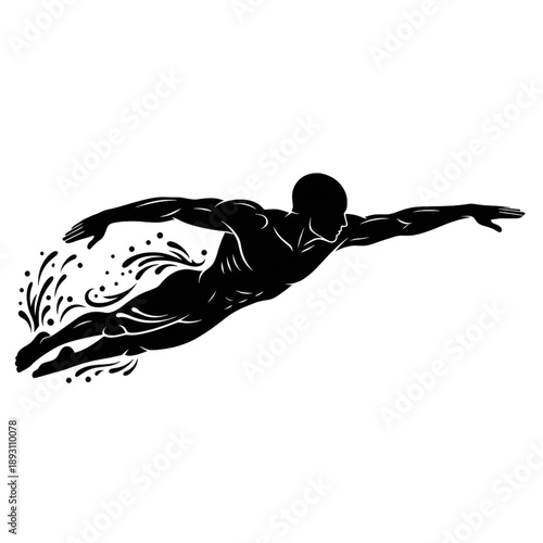 professional male swimmer athlete silhouette swimming butterfly stroke vector