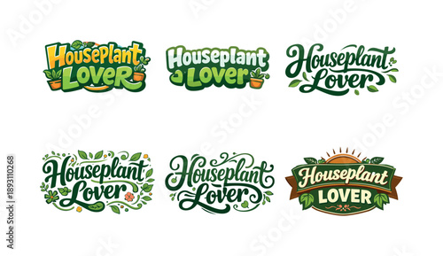 Creative Lettering Showcase. Houseplant lover. Set lettering. harmonious lettering variations of the same emblematic concept, each with different artistic