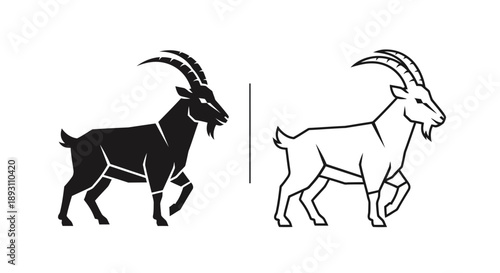 Black and white goat illustration Vector