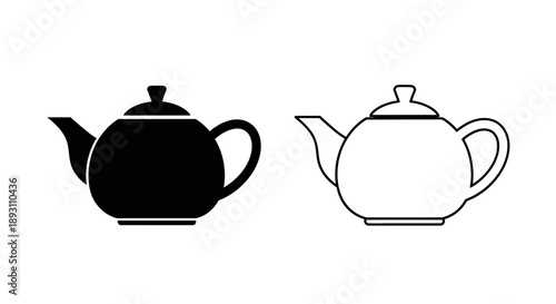 Teapot silhouette black white icon set Vector