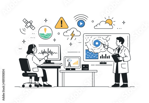 Science in Disaster Management. The role of science in disaster management and preparedness ? early warning systems. Researchers monitoring seismic waves and