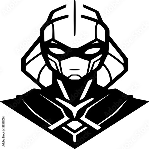 Geometric Robot's Gaze: A striking geometric illustration of a robot with an intense stare, showcasing a modern, digital aesthetic.