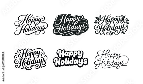 Harmonious Script Variations. Holiday script lettering. Set lettering. harmonious lettering variations of the same emblematic concept, each with different