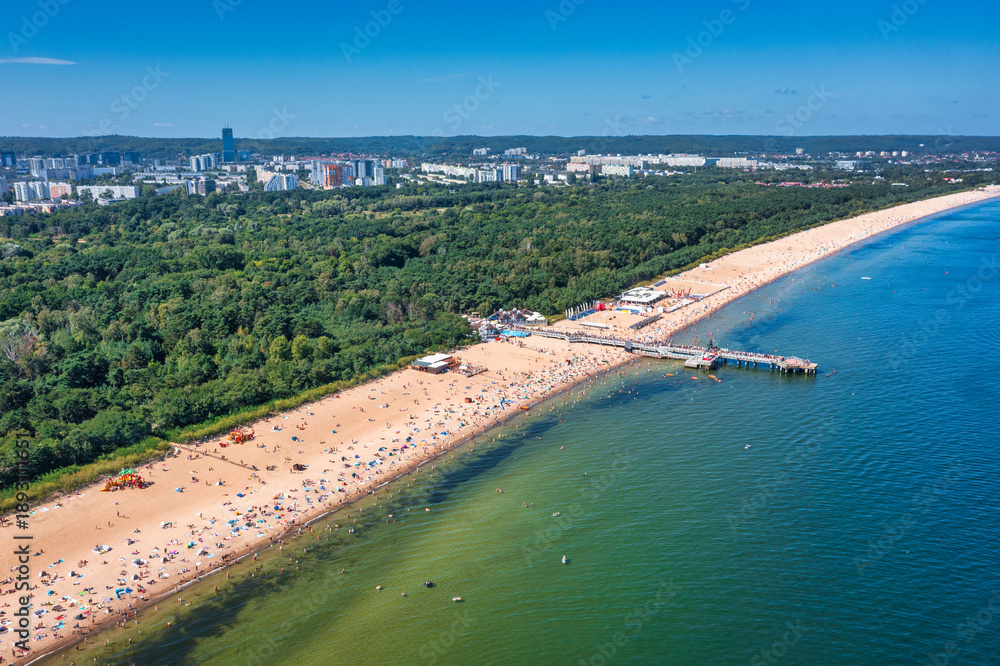 Fototapeta premium Baltic Sea in Gdansk Brzezno at summer with yachts and sail boats, Poland.