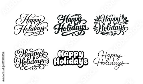 Harmonious Script Variations. Holiday script lettering. Set lettering. harmonious lettering variations of the same emblematic concept, each with different
