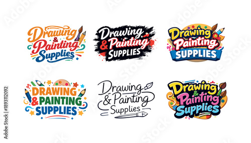 Artistic Lettering Grid. Drawing and painting supplies lettering. Set lettering. harmonious lettering variations of the same emblematic concept, each with