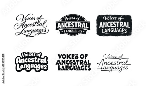 Ancestral Language Lettering. Voices of ancestral languages. Set lettering. harmonious lettering variations of the same emblematic concept, each with different