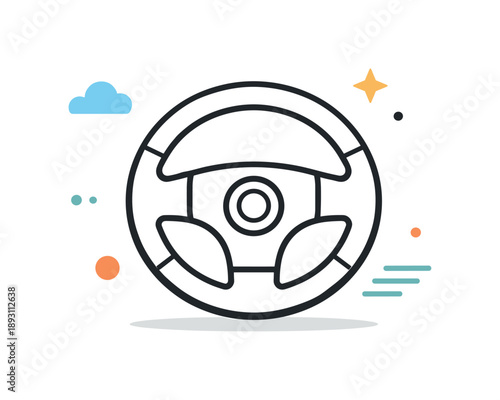 Minimalist Steering Wheel Icon. Abstract steering wheel symbol. A stylized steering wheel icon isolated in a balanced composition. The scene feels modern,