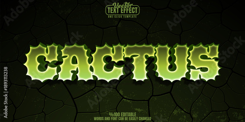 Cactus editable text effect, customizable spiky and desert 3d font style