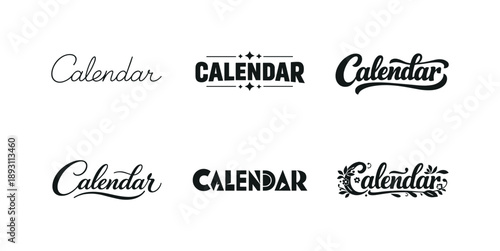 Typography Lettering Variations. Calendar header typography. Set lettering. harmonious lettering variations of the same emblematic concept, each with different