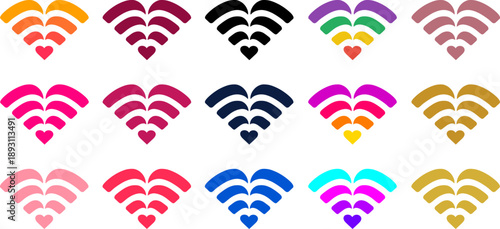 Heart Shaped Wi-Fi Icons Big Set. Vector Collection of Wireless Love Symbols.