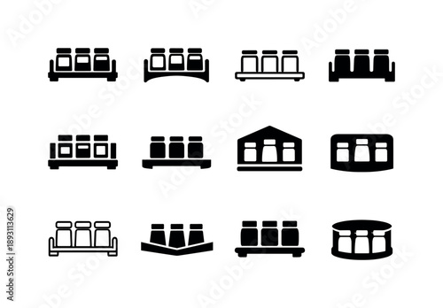 Minimalist Spice Rack Icons. Spice rack. Icon set. Set Logo of spice rack: minimalist kitchen spice organizer. harmonious logo variations of the same