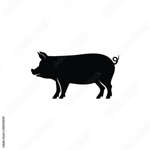 Pig silhouette icon, black farm animal vector illustration isolated on white background.