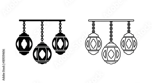 Vintage hanging lanterns set black white Vector