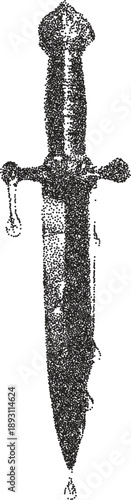 Dagger retro y2k stipple design sword halftone brutalist urban vector png with clear background, knife 2000s photocopy grunge tattoo gen z effect