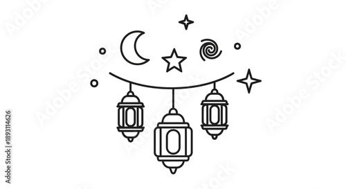 Ramadan decoration lanterns moon stars Vector