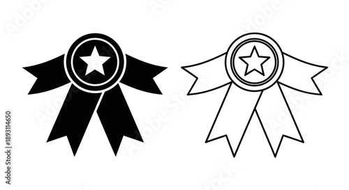 Black and white star ribbon badges award symbols Vector