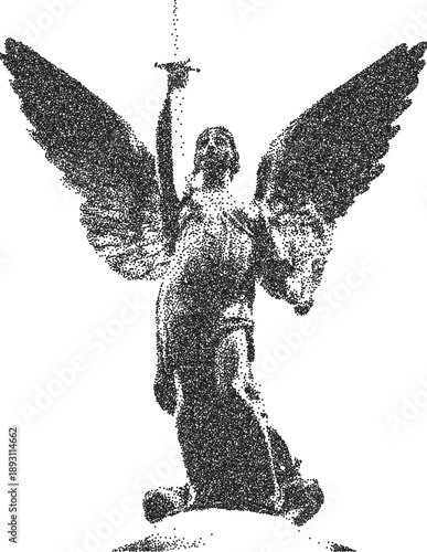 Angel retro y2k stipple design roman halftone brutalist urban vector png with clear background, statue 2000s photocopy grunge tattoo gen z effect