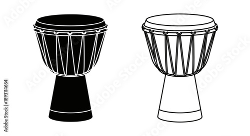 Traditional african djembe drum black white musical instrument Vector
