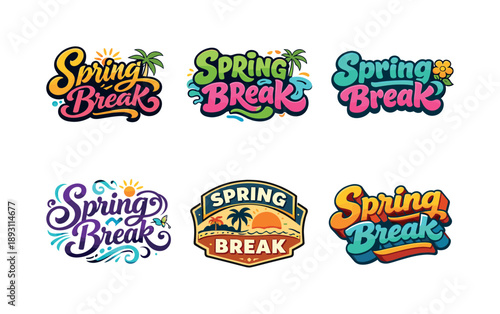 Spring Break Lettering. Spring break. Set lettering. harmonious lettering variations of the same emblematic concept, each with different artistic
